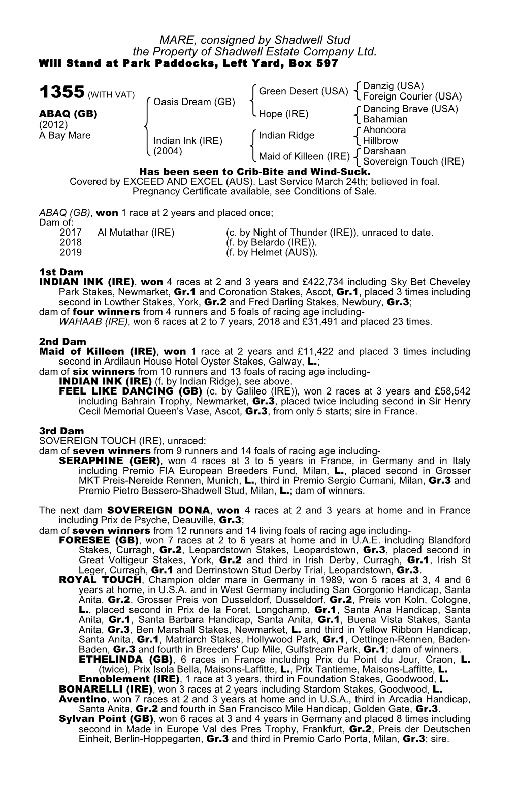 MARE, Consigned by Shadwell Stud the Property of Shadwell Estate Company Ltd