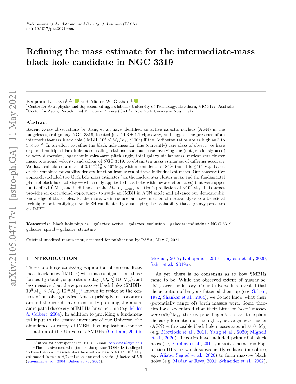 Refining the Mass Estimate for the Intermediate-Mass Black Hole Candidate in NGC 3319