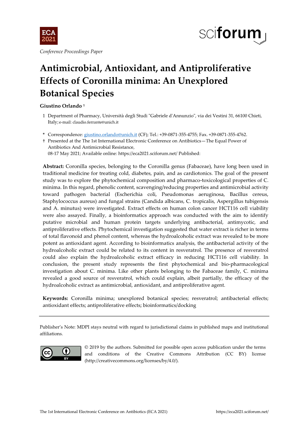 Antimicrobial, Antioxidant, and Antiproliferative Effects of Coronilla Minima: an Unexplored Botanical Species
