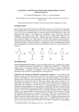 CYTOTOXIC CONSTITUENTS from the ENDOLICHENIC FUNGUS Hypoxylon Polyporus