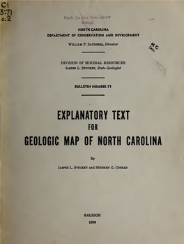 EXPLANATORY TEXT for GEOLOGIC MAP of NORTH CAROLINA By