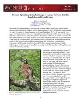 Precision Agriculture: Using Technology to Increase Northern Bobwhite Populations and Farm Revenue