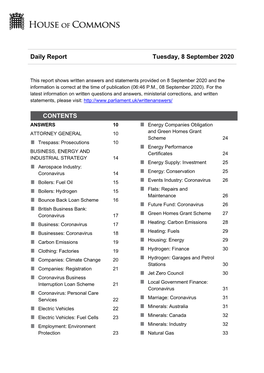 Daily Report Tuesday, 8 September 2020 CONTENTS