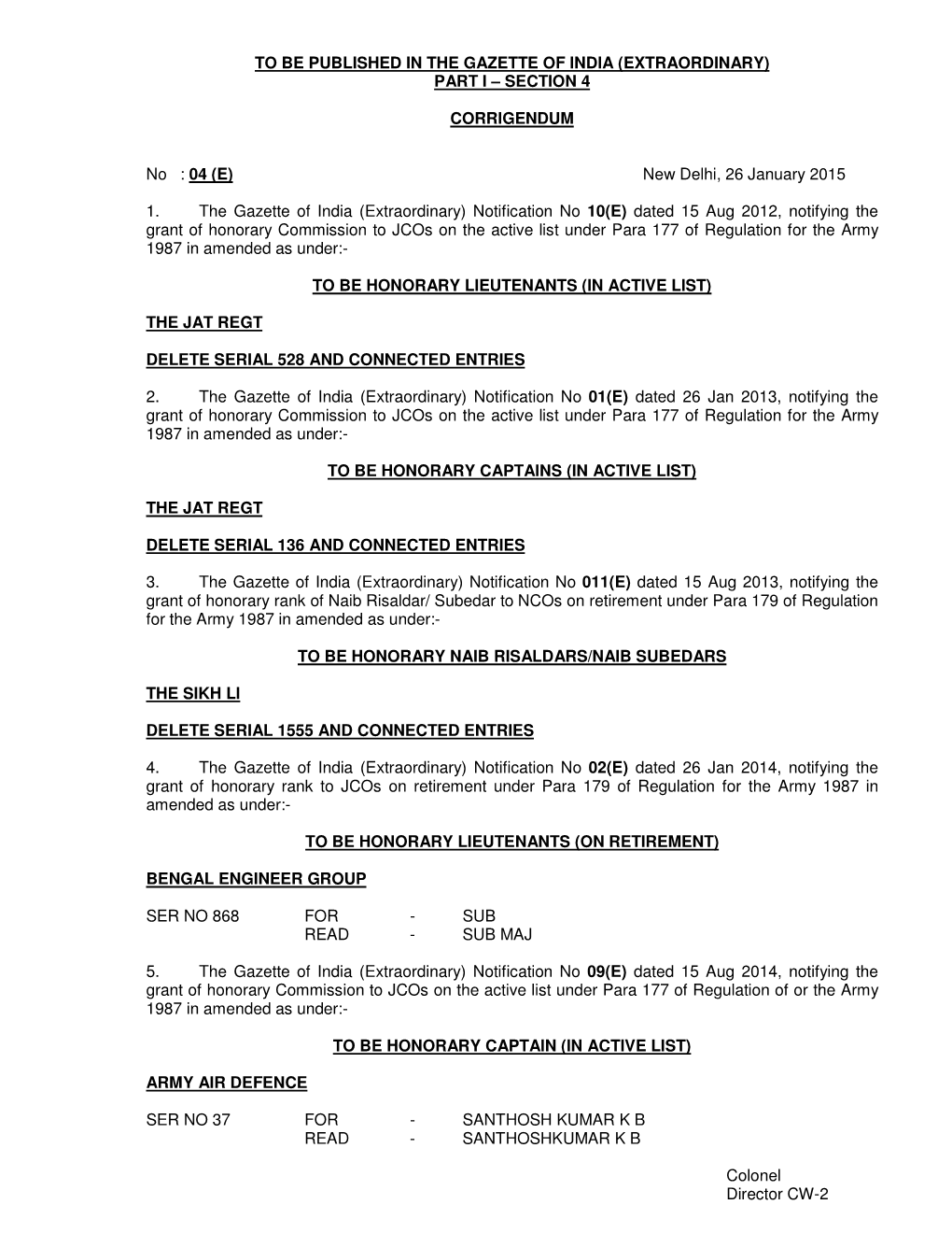 SECTION 4 CORRIGENDUM No : 04 (E) New Delhi, 26