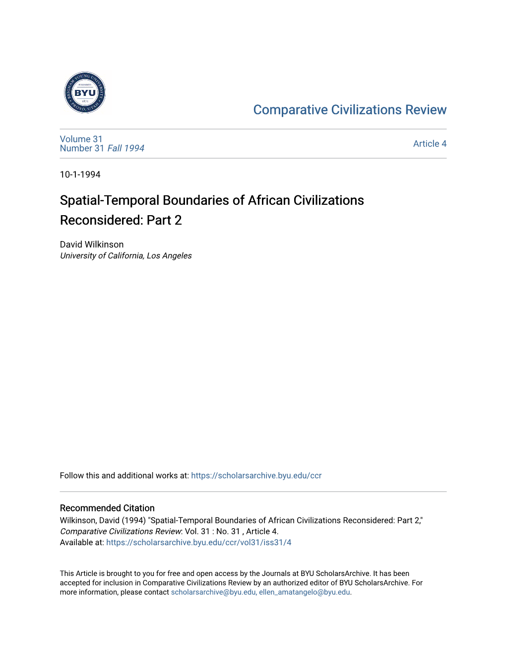 Spatial-Temporal Boundaries of African Civilizations Reconsidered: Part 2