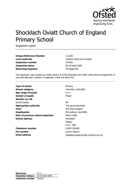 Shocklach Oviatt Church of England Primary School Inspection Report