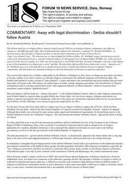 COMMENTARY: Away with Legal Discrimination - Serbia Shouldn't Follow Austria