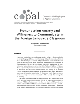 Pronunciation Anxiety and Willingness to Communicate in the Foreign Language Classroom