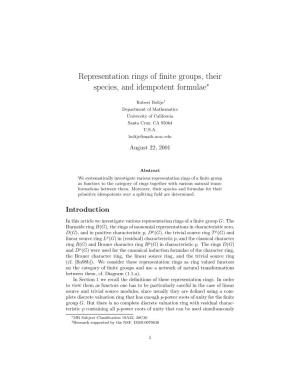 Representation Rings of Finite Groups, Their Species, and Idempotent