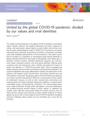 United by the Global COVID-19 Pandemic: Divided by Our Values and Viral Identities ✉ Mimi E