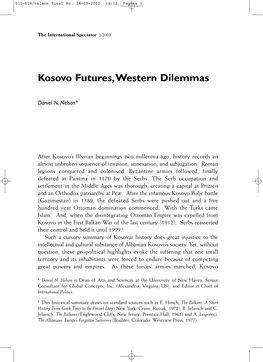 Kosovo Futures, Western Dilemmas