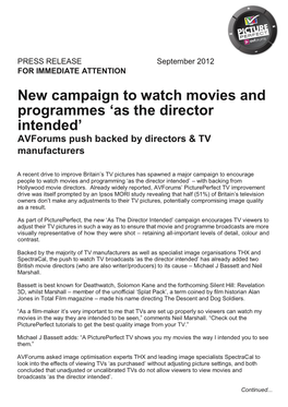 New Campaign to Watch Movies and Programmes 'As the Director Intended'