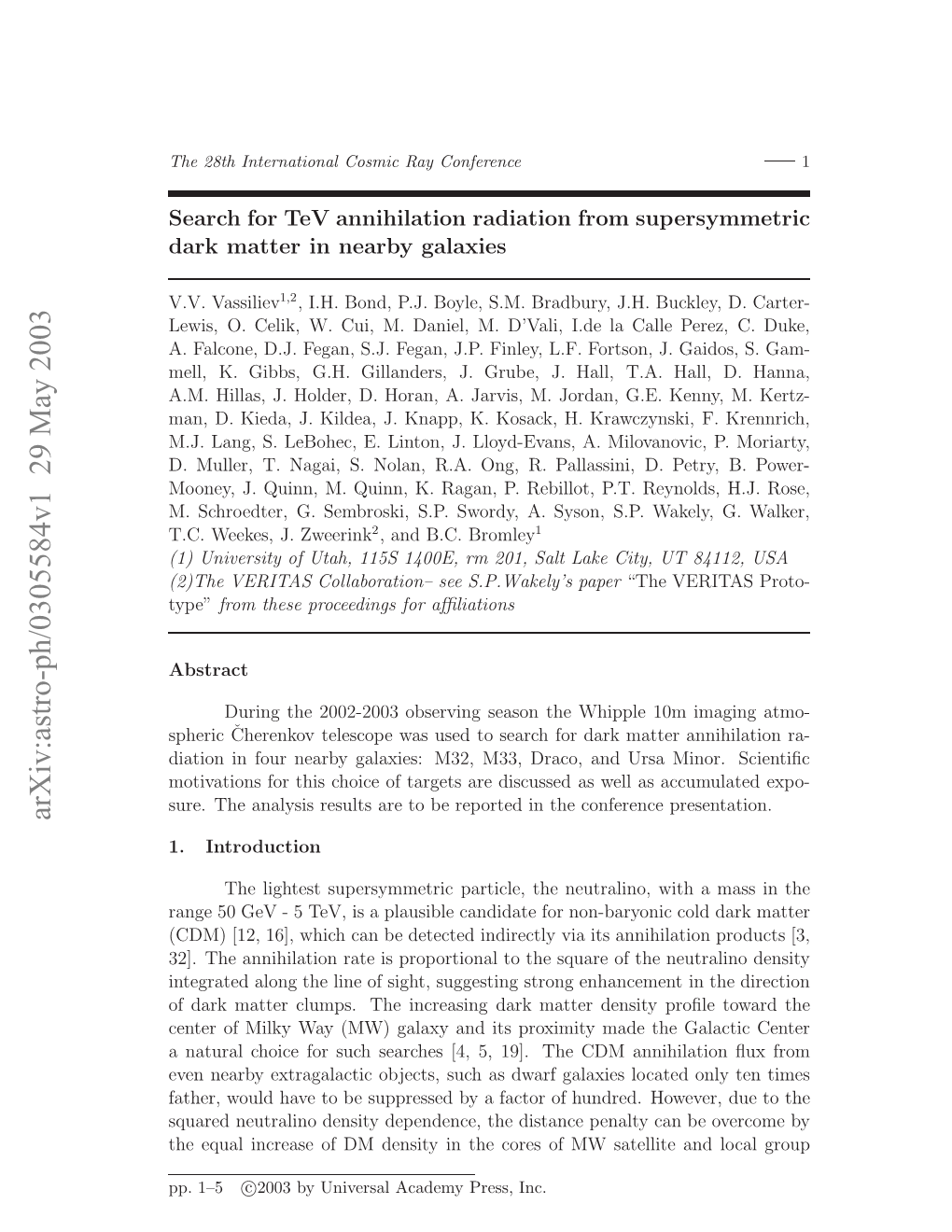 Arxiv:Astro-Ph/0305584V1 29 May 2003 ..Vassiliev V.V