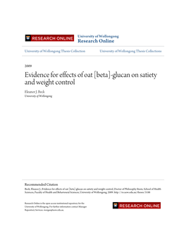 [Beta]-Glucan on Satiety and Weight Control Eleanor J