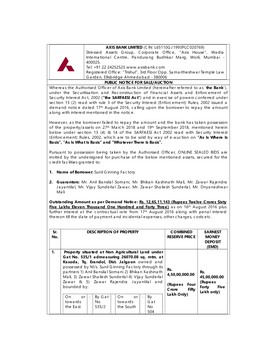 AXIS BANK LIMITED (CIN: L65110GJ1993PLC020769) Stressed Assets Group, Corporate Office, “Axis House”, Wadia International Ce