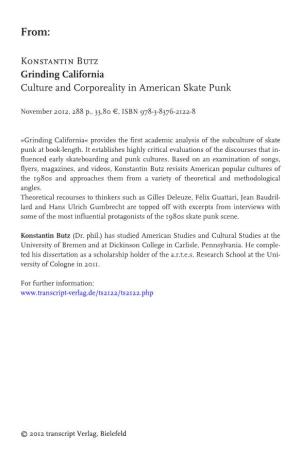 Konstantin Butz Grinding California Culture and Corporeality in American Skate Punk