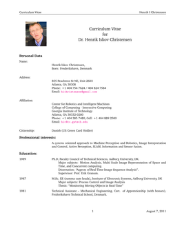 Curriculum Vitae for Dr. Henrik Iskov Christensen
