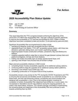 2020 Accessibility Plan Status Update Report