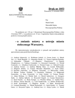 O Zmianie Ustawy O Ustroju Miasta Stołecznego Warszawy