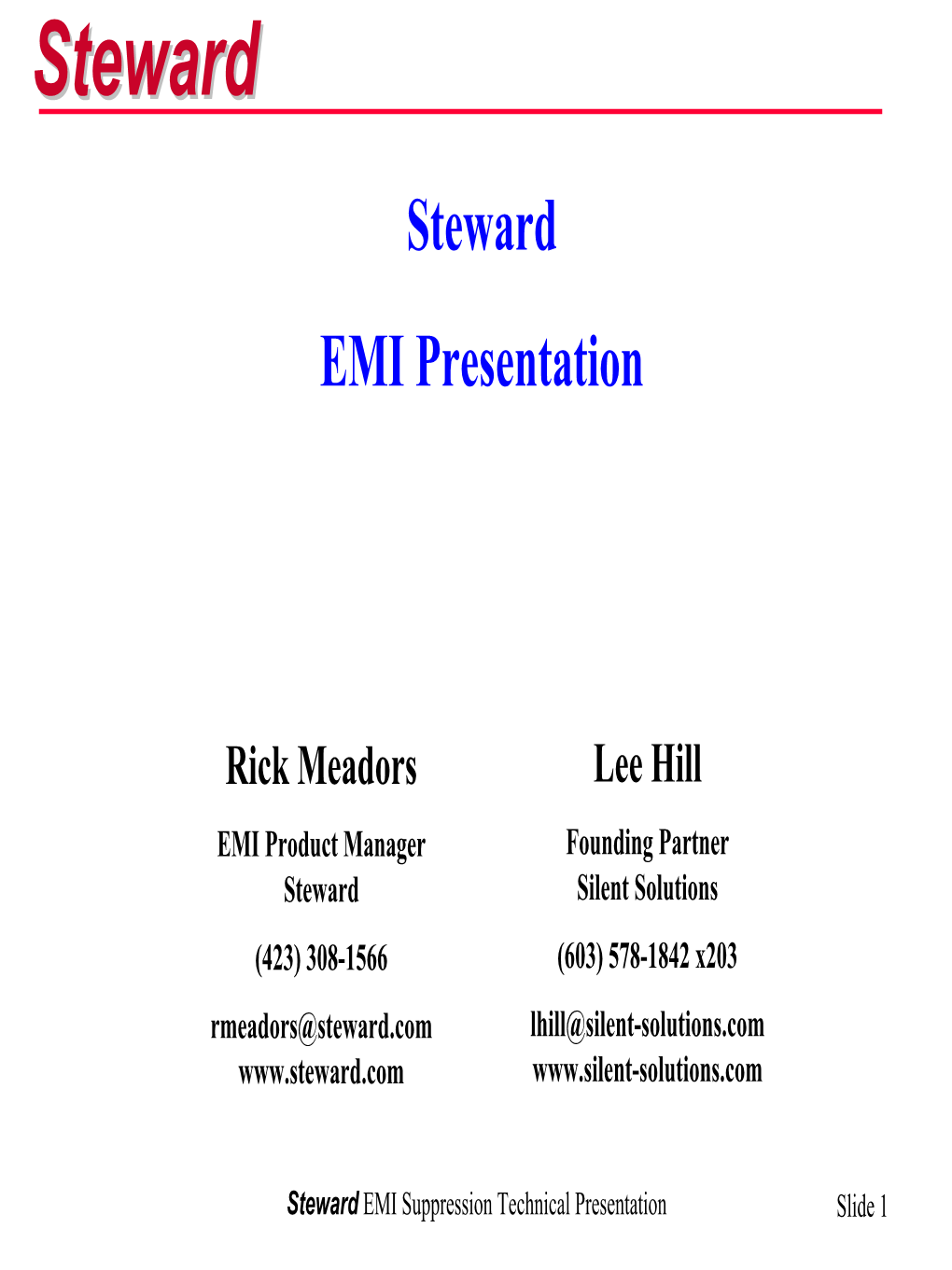 Steward EMI Suppression Technical Presentation Slide 1 Stewardsteward