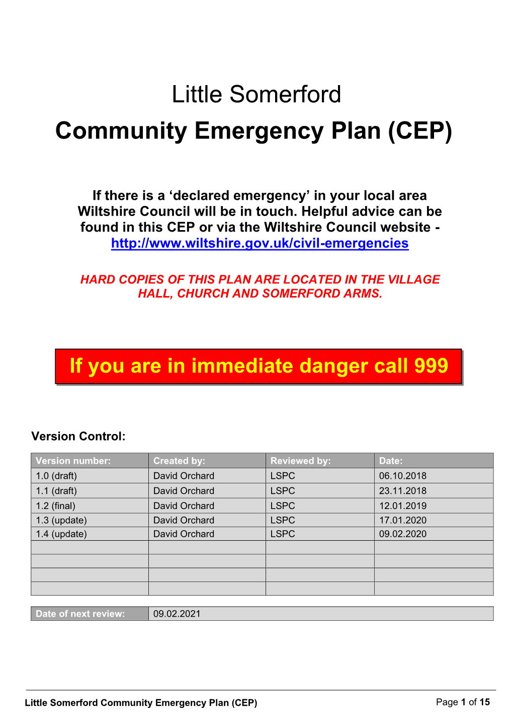 Little Somerford Community Emergency Plan (CEP)