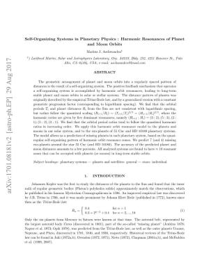 Self-Organizing Systems in Planetary Physics: Harmonic Resonances Of