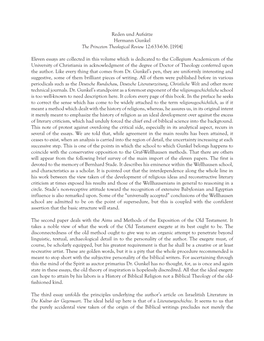 Reden Und Aufsätze Hermann Gunkel the Princeton Theological Review 12:633-636