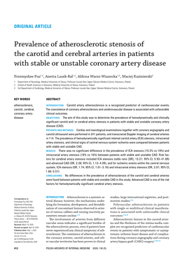 Prevalence of Atherosclerotic Stenosis of the Carotid and Cerebral Arteries in Patients with Stable Or Unstable Coronary Artery Disease