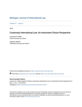 Customary International Law: an Instrument Choice Perspective