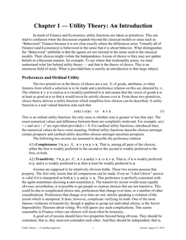 Chapter 1 — Utility Theory: an Introduction