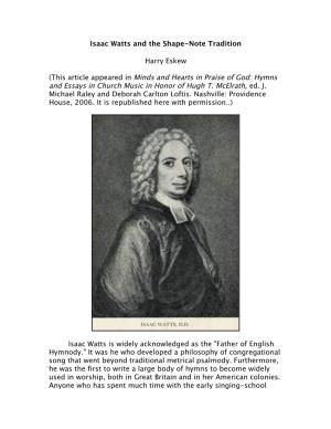 Isaac Watts and the Shape-Note Tradition