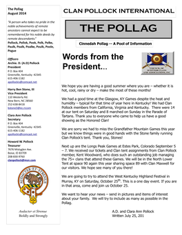 The Pollag August 2014 CLAN POLLOCK INTERNATIONAL