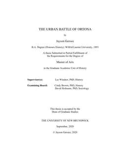 The Urban Battle of Ortona