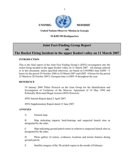 Joint Fact-Finding Group Report on the Rocket Firing Incident in the Upper Kodori Valley on 11 March 2007