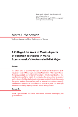 A Collage-Like Work of Music. Aspects of Variation Technique in Maria Szymanowska’S Nocturne in B-Flat Major