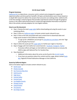 CA 101 Asset Toolkit Program Summary