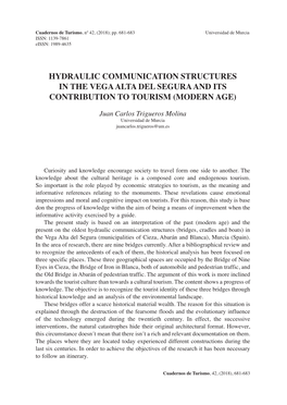 Hydraulic Communication Structures in the Vega Alta Del Segura and Its Contribution to Tourism (Modern Age)