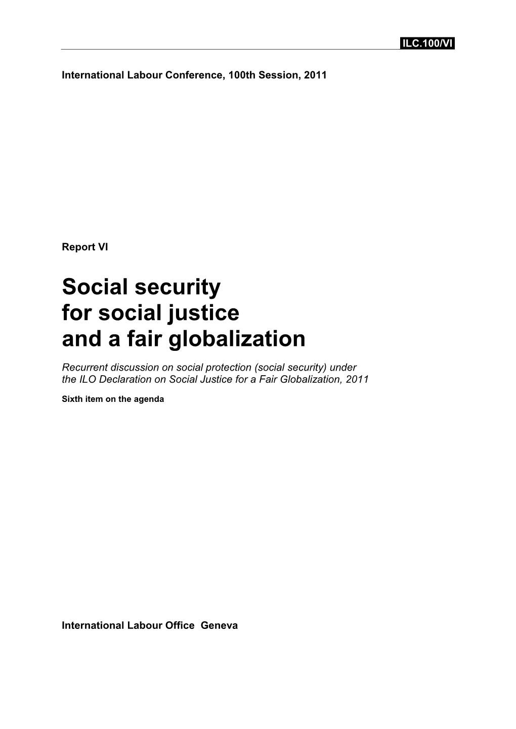 Social Security for Social Justice and a Fair Globalization