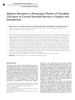 Selective Alterations in Postsynaptic Markers of Chandelier Cell Inputs to Cortical Pyramidal Neurons in Subjects with Schizophrenia