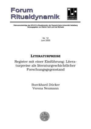 Register Mit Einer Einführung: Litera- Turpreise Als Literaturgeschichtlicher Forschungsgegenstand
