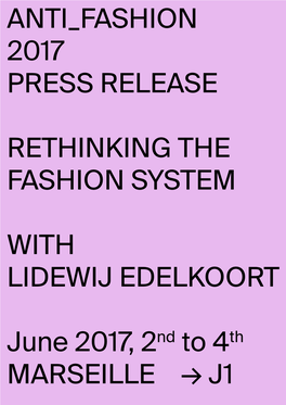 2017 Press Release Rethinking the Fashion System With