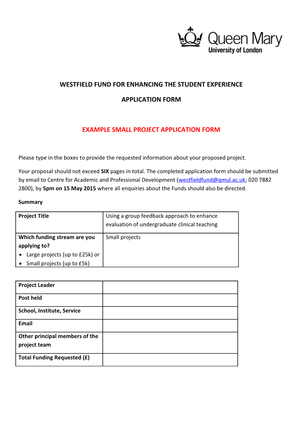 Westfield Fund for Enhancing the Student Experience