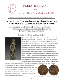 Media Alert: Frick to Present the First Exhibition on Florentine Sculptor Bertoldo Di Giovanni