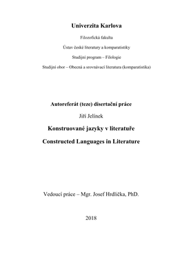 Univerzita Karlova Konstruované Jazyky V Literatuře Constructed