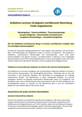 Seilbahnen Lermoos–Grubigstein Und Biberwier-Marienberg Tiroler Zugspitzarena