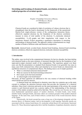 Stretching and Breaking of Chemical Bonds, Correlation of Electrons, and Radical Properties of Covalent Species