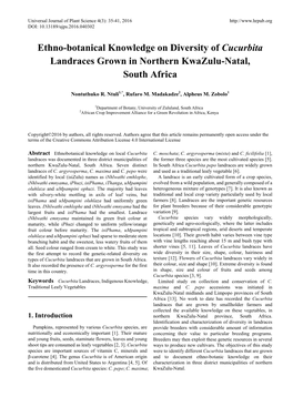 Ethno-Botanical Knowledge on Diversity of Cucurbita Landraces Grown in Northern Kwazulu-Natal, South Africa