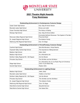 2021 Theatre Night Awards Foxy Nominees