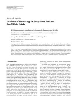 Research Article Incidence of Listeria Spp. in Dairy Cows Feed and Raw Milk in Latvia