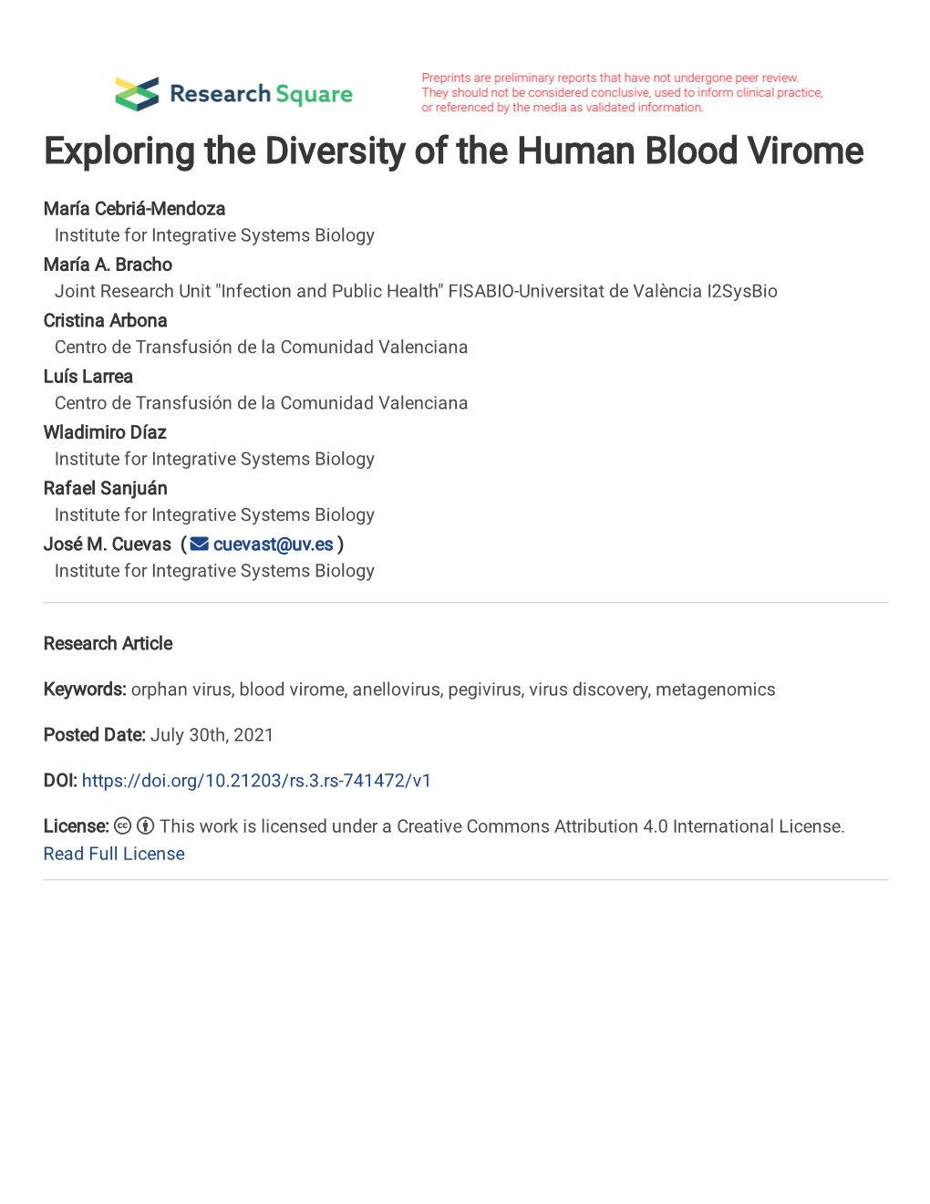 Exploring the Diversity of the Human Blood Virome